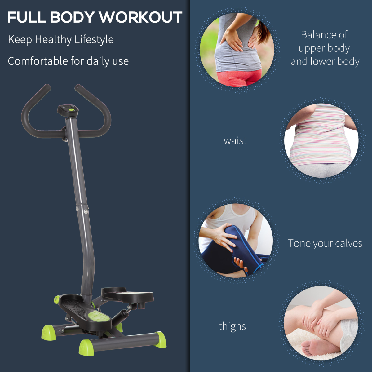 HOMCOM Twister Stepper with LCD Monitor & Height Adjustable Design – Step Machine for Home Leg Workouts, Grey