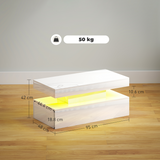 HOMCOM LED Coffee Table with Storage Drawers & Open Shelf, Remote Control – High Gloss Living Room Table, White