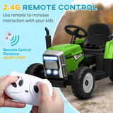 HOMCOM Ride-On Tractor with Detachable Trailer, Remote Control & Music – Kids Electric Toy, Green