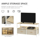 HOMCOM TV Cabinet with 2 Foldable Linen Drawers & Open Shelf – Living Room Media Storage, Maple