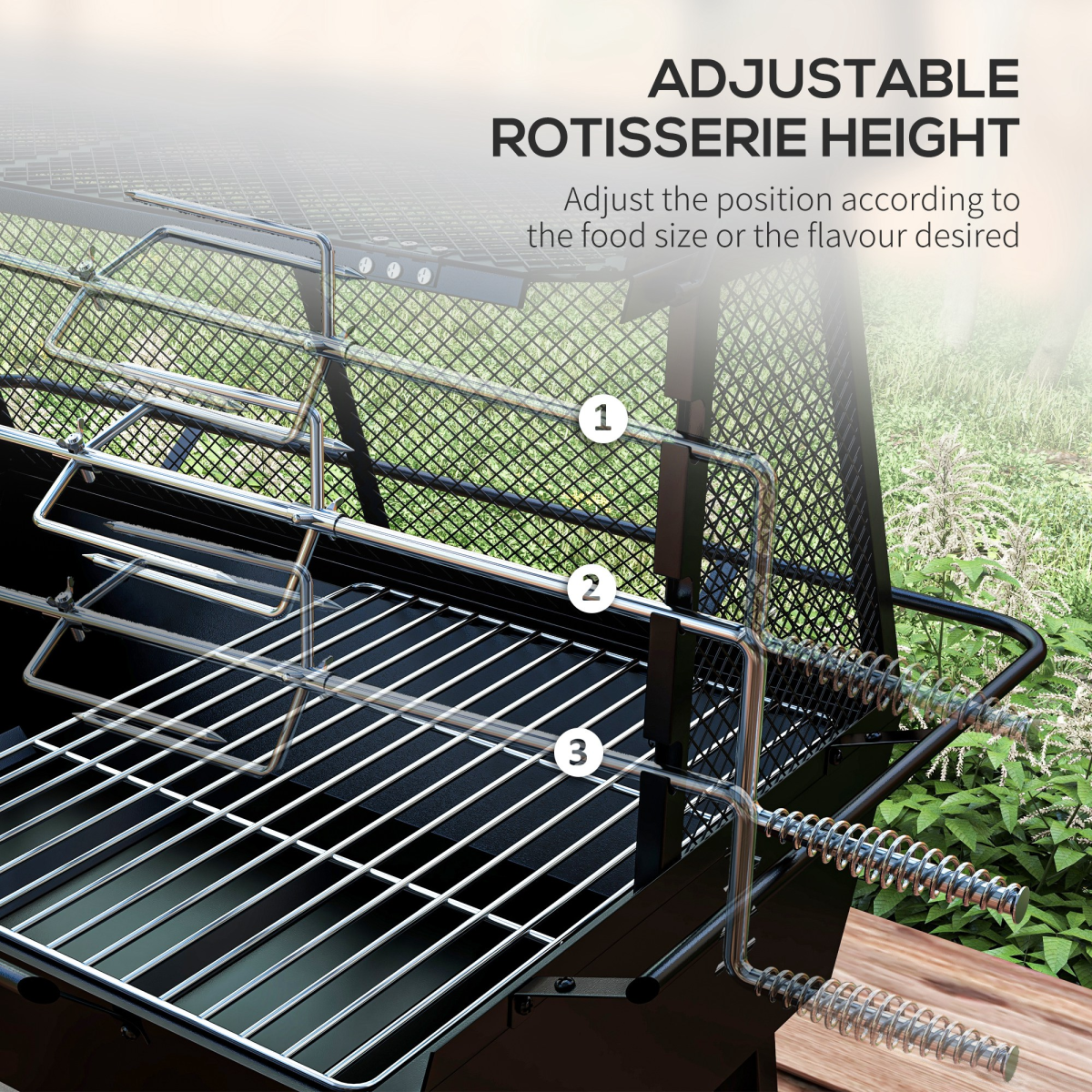 Outsunny 3-in-1 BBQ Rotisserie Grill and Fire Pit with Adjustable Rack and Mesh Lid – Outdoor Cooking, Black