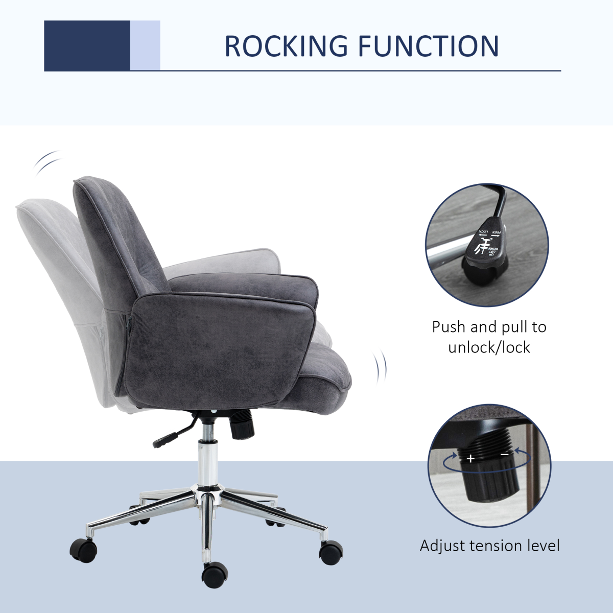 Vinsetto Retro Mid-Back Office Chair with Curved Armrests, Microfibre Leather – Swivel Desk Chair, Deep Grey