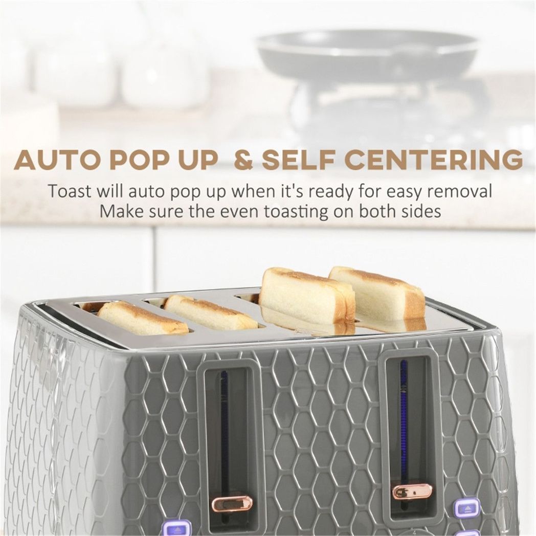 Honeycomb 1.7L Fast Boil Kettle & 4-Slice Toaster Set – Matching Breakfast Duo with Browning Settings
