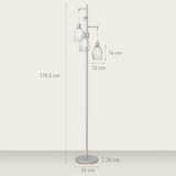 HOMCOM Industrial 3-Light Floor Lamp Dimmable Standing Lamp, Silver Tone