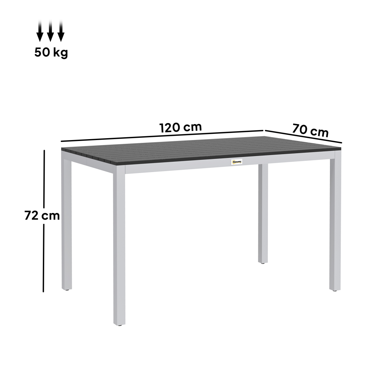 Outsunny Garden Table for 4-6 with Aluminium Frame & Slatted Top, 120 x 70 cm – Outdoor Patio Table, Black