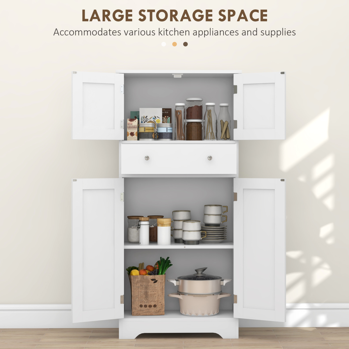 HOMCOM Freestanding Kitchen Cupboard with Drawer & Adjustable Shelf – Pantry Storage, White