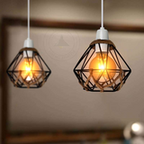 LEDSone Vintage Diamond Hemp Rope Lampshade with Reducer Ring – Metal Cage Pendant Light Shade, Black