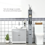HOMCOM Tall Slimline Bathroom Storage Cabinet with Open Shelves, Cupboard and Drawers – Anti-Tipping Design, Grey