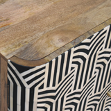 Artisan Furniture Solid Wood Edessa Bone Inlay Cabinet with 2 Shelves and Nordic Legs – Boho Style, Black & White