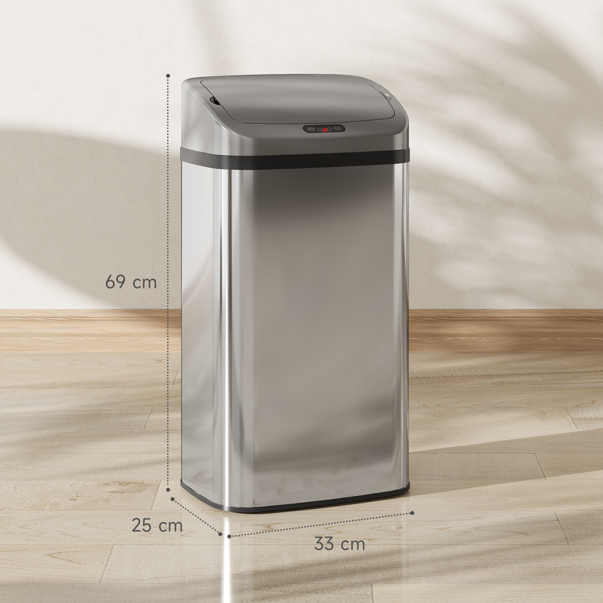 HOMCOM 48L Stainless Steel Sensor Bin with Infrared Lid & Automatic Close – Touch-Free Kitchen Bin, Silver