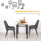 HOMCOM Quilted PU Leather Dining Chairs with Padded Seat & Metal Legs – Set of 2 Kitchen Chairs, Grey