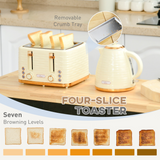 HOMCOM 1.7L Rapid Boil Kettle & 4-Slice Toaster Set – Pebbled Design Breakfast Set, Beige