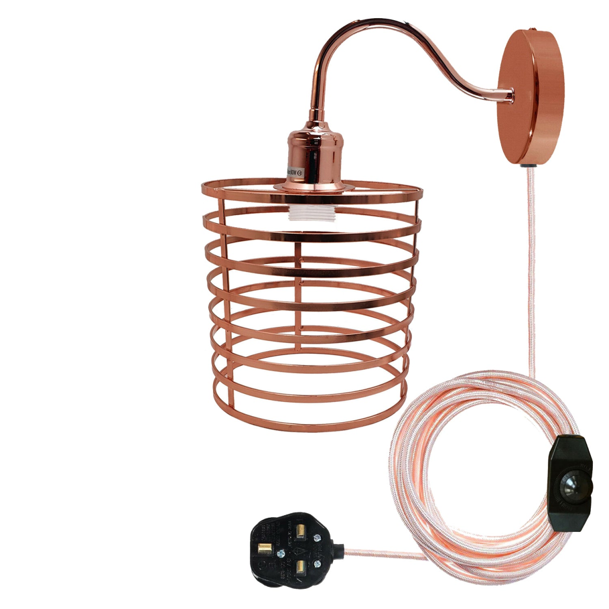 Plug-In Retro Industrial Wall Sconce – Rose Gold
