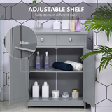 kleankin Bathroom Floor Storage Cabinet with 2 Drawers & Cupboard – Grey Freestanding Bathroom Storage