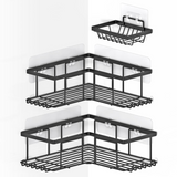 Vinsani 3-Piece Corner Shower Caddy with 6 Hooks & Soap Holder, Rustproof Stainless Steel – No Drilling, Black
