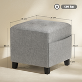 HOMCOM Small Square Ottoman Footstool with Padded Seat & Side Pocket – Footrest, Extra Seating, Light Grey
