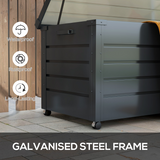 Outsunny 331L Outdoor Storage Box with Wheels, Lockable Lid & Galvanised Steel Frame – Garden Storage