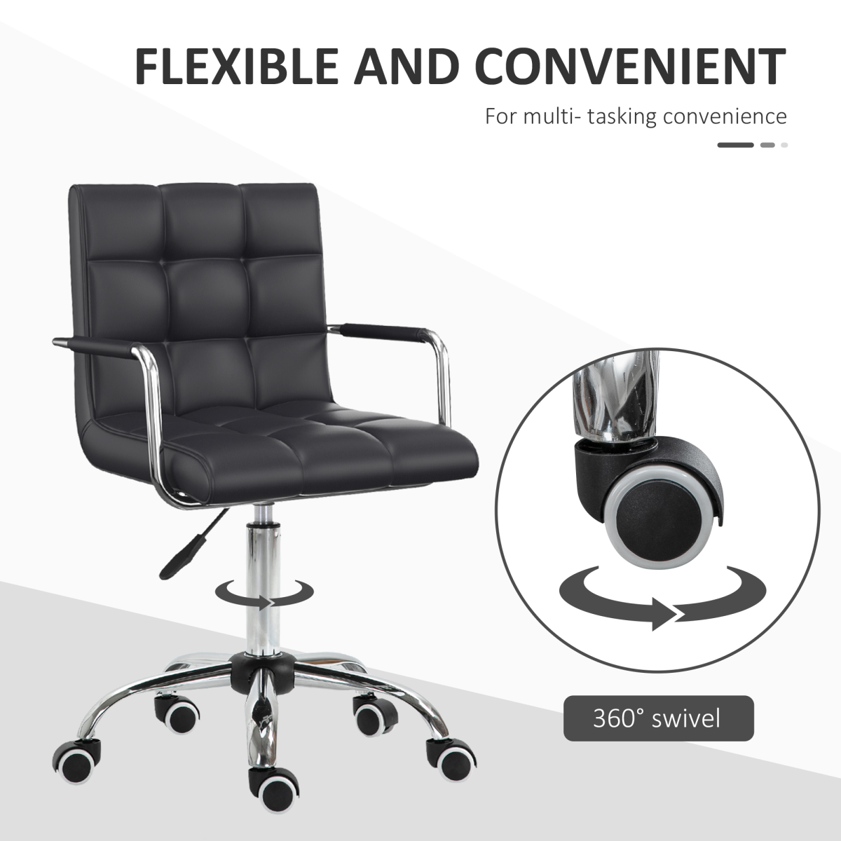 Vinsetto Mid Back PU Leather Home Office Chair with Armrests, Swivel Wheels and Adjustable Height, Black