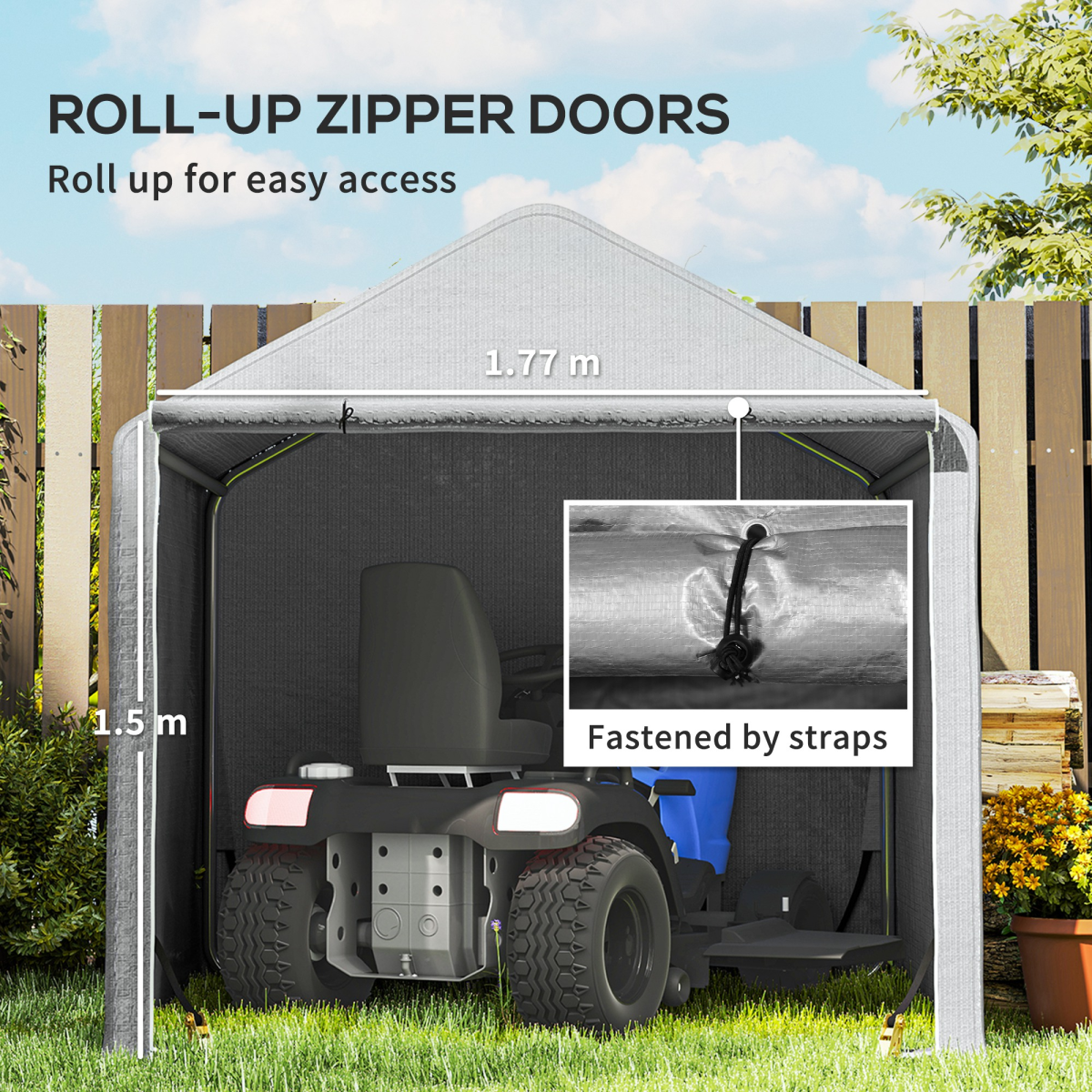 Outsunny Temporary Garden Shed Tent with Galvanised Steel Frame & PE Cover – Bike & Tool Storage, Grey