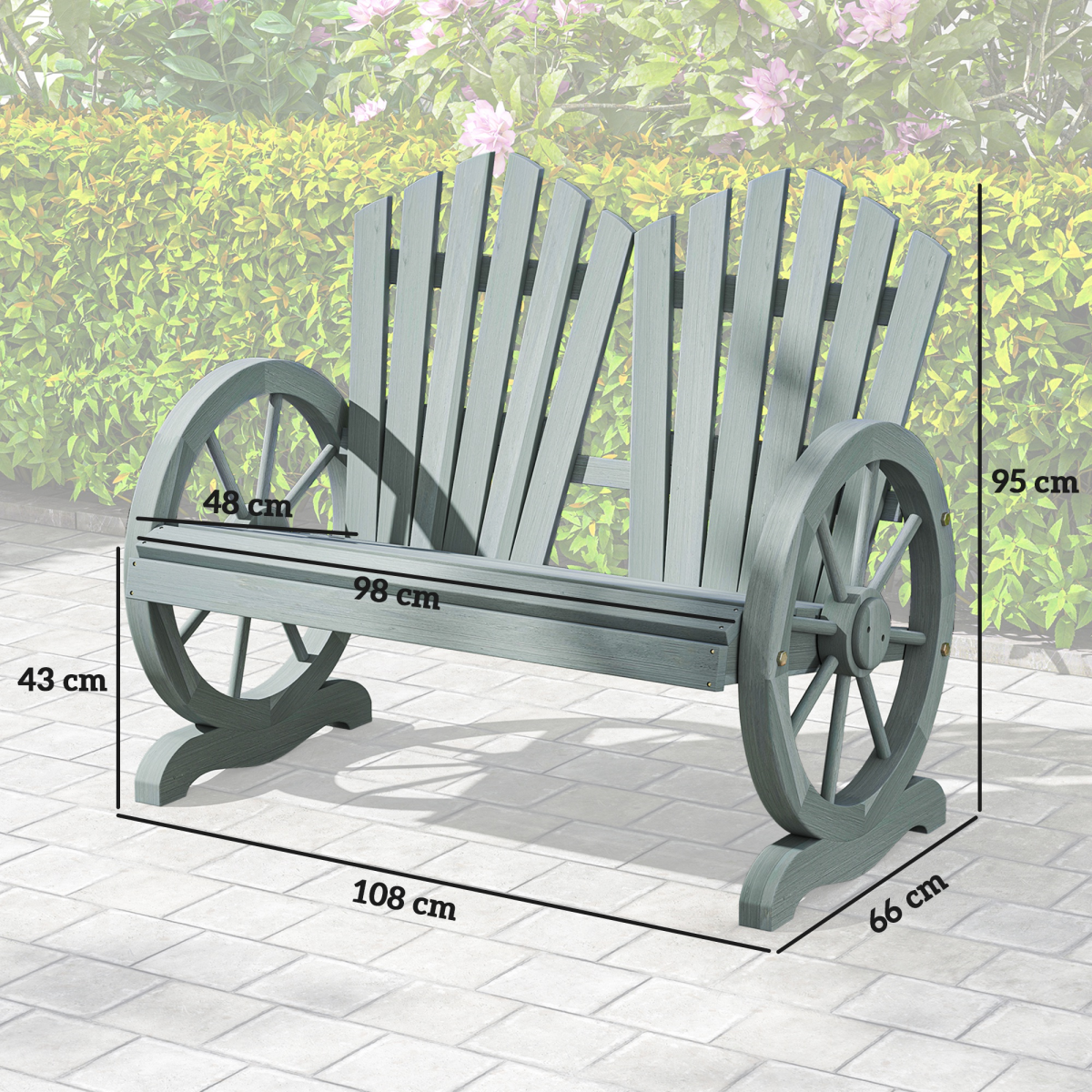 Outsunny Grey Fir Wood Outdoor Chair with Wheel-Shaped Armrest & Ergonomic Back Support – 250kg Capacity Garden Seating