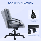 HOMCOM Faux Leather Mid Back Home Office Chair with Arms, Rocking Function & Height Adjustment – Light Grey
