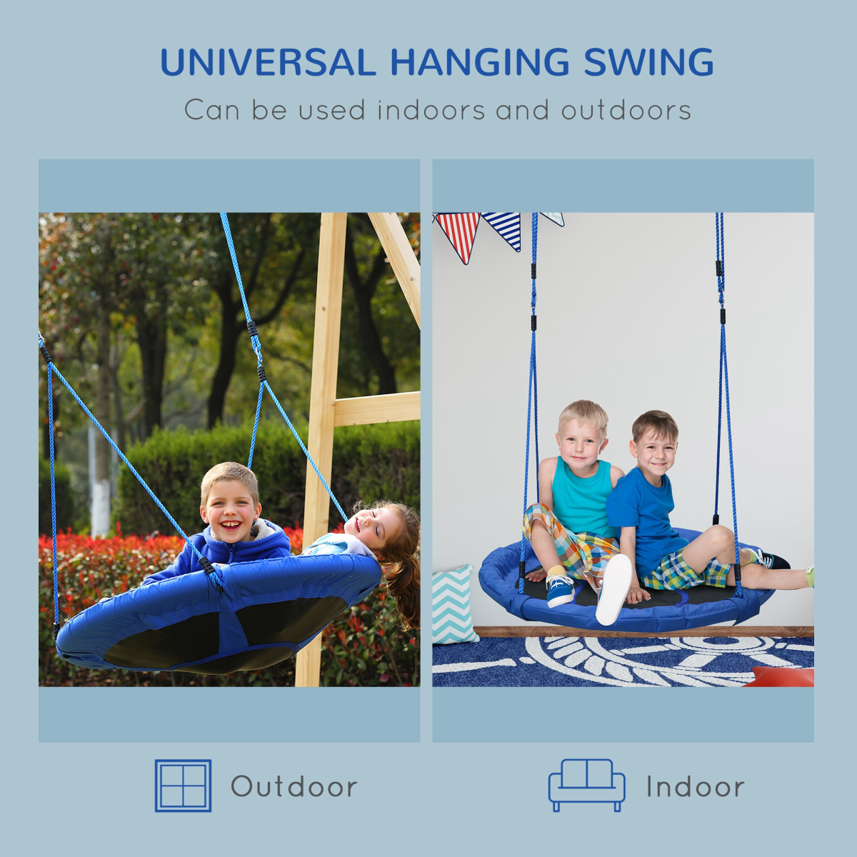 HOMCOM Round Nest Swing for Kids with Steel Frame and Oxford Seat – 100cm Saucer Swing for Playroom