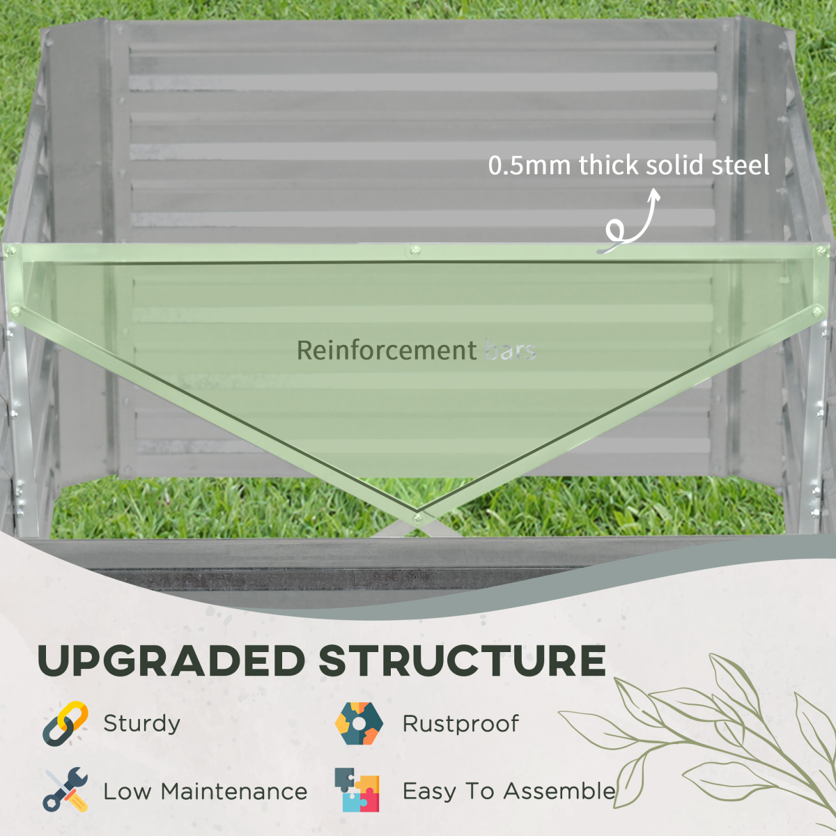Outsunny Galvanised Steel Raised Garden Bed with Reinforced Rods, 180 x 90cm – Outdoor Planter for Flowers & Vegetables
