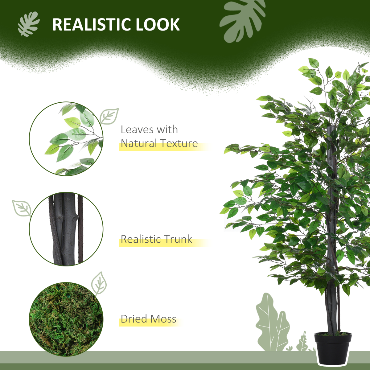 Outsunny 145cm Artificial Banyan Tree in Cement Pot – Realistic Indoor Greenery for Home & Office