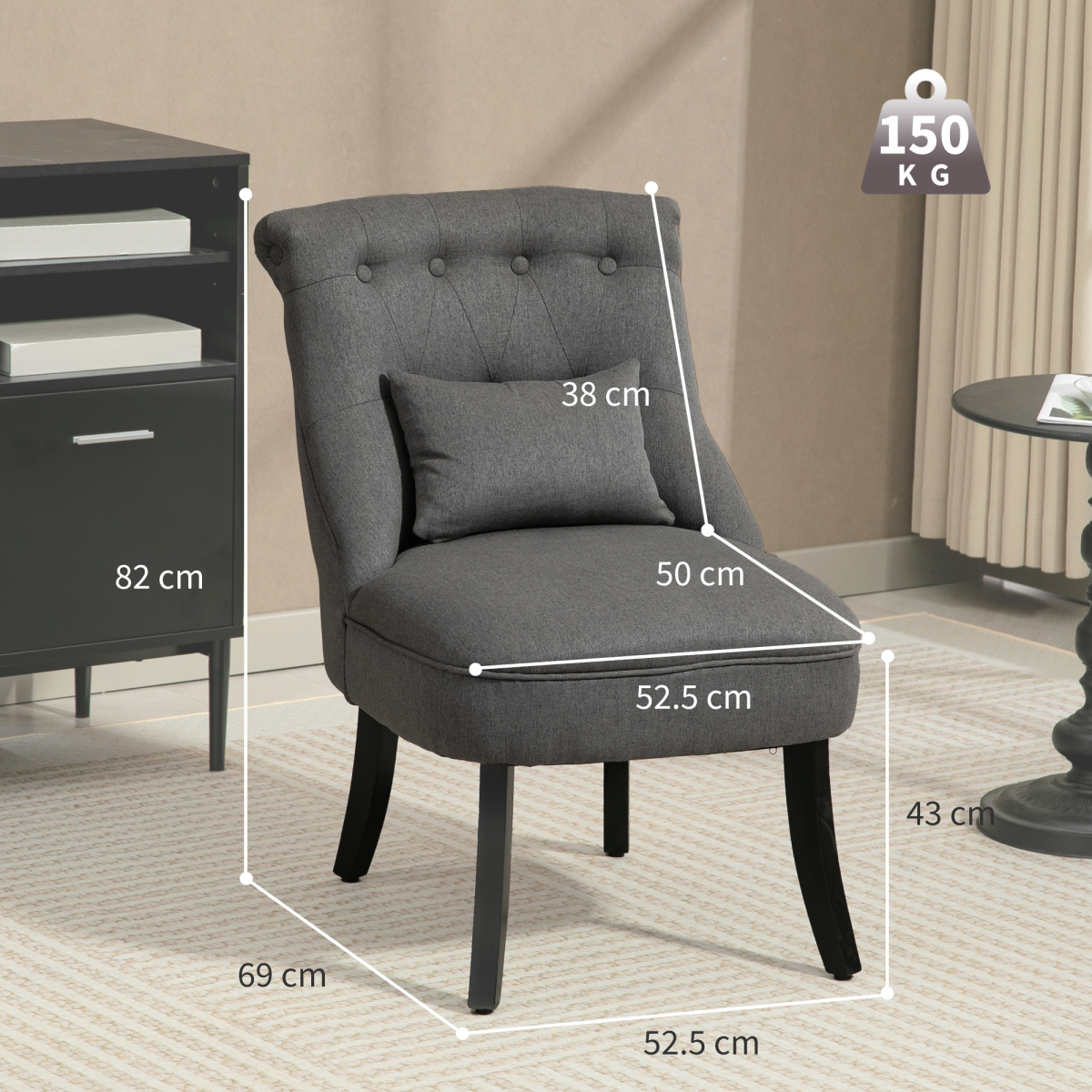 HOMCOM charcoal grey accent chair, side view