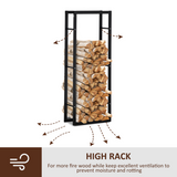 SPORTNOW 150cm Metal Firewood Log Holder Rack with Elevated Design, Balanced Base and Side Rails – Black