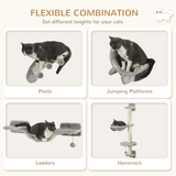 PawHut 4-Piece Wall-Mounted Cat Furniture Set with Hammock, Ladder & Platforms – Cat Climbing Shelves, Grey