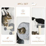 PawHut Four-Piece Wall-Mounted Cat Tree with Platforms, Steps, Perch & Cat House – Climbing Shelves, Grey