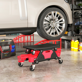 Rolling Mechanic Stool with Detachable Seat, Tool Trays & Storage Drawer – 135kg Capacity Workshop Seat, Red