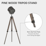 HOMCOM Pine Wood Tripod Floor Lamp with Spotlight Shade, Height Adjustable – Industrial Style, Brown