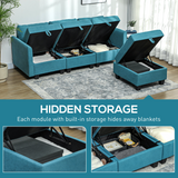 HOMCOM Convertible Modular Sectional Sofa with Built-In Storage – L-Shape Family Seating, Light Blue
