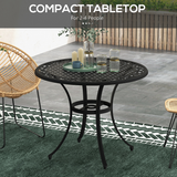 Outsunny 90cm Round Cast Aluminium Garden Table with 50mm Parasol Hole – Outdoor Patio Dining Table, Black