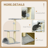 PawHut 72cm Multi-Level Cat Tree Climbing Tower with Sisal Scratching Post and Perches – Light Grey