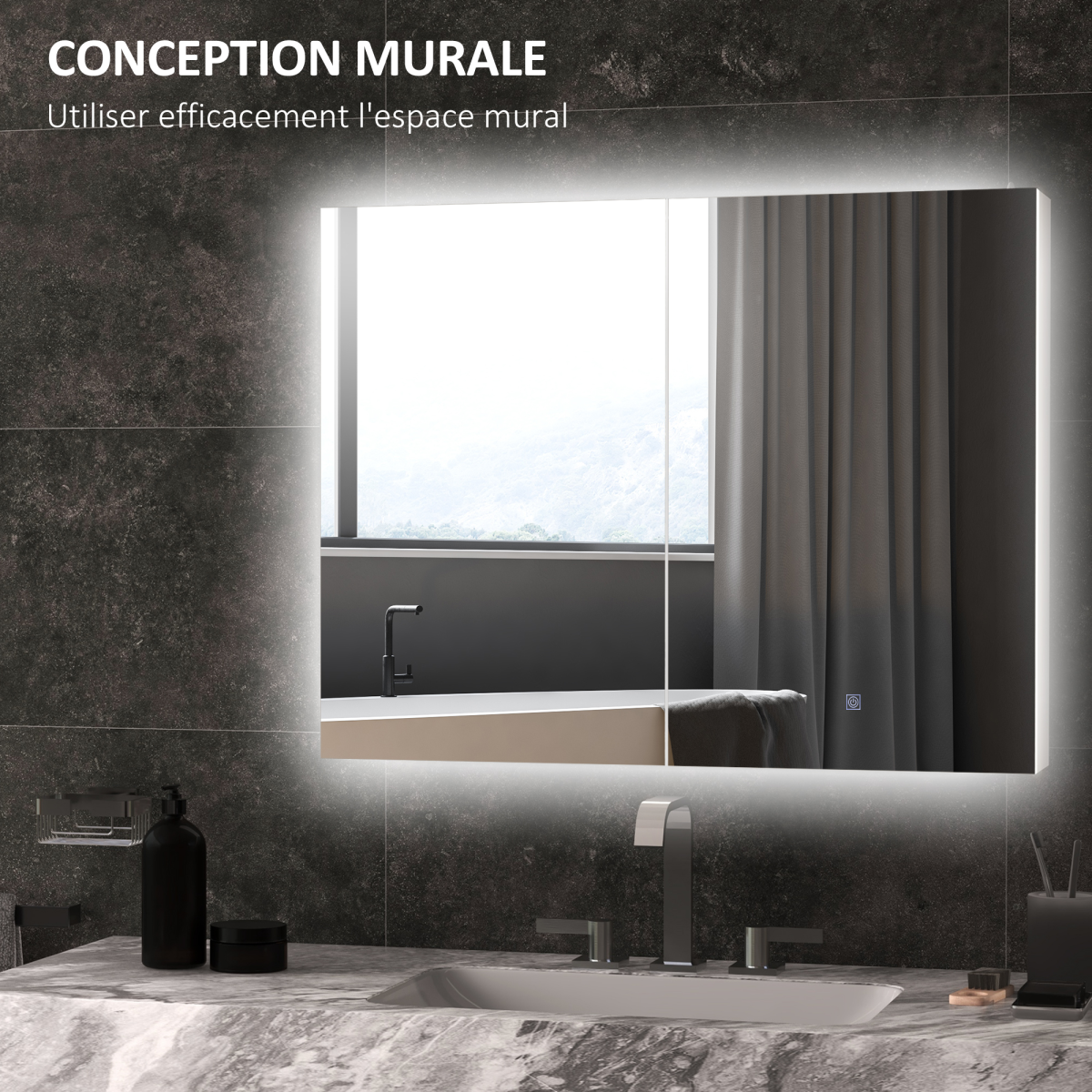 kleankin Wall Mounted Bathroom Mirror Cabinet with LED Light & USB Port – Adjustable Shelves