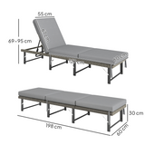 Outsunny Folding Rattan Sun Lounger with 6-Level Adjustable Back & 8cm Cushion – Garden Poolside Recliner, Grey