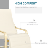 HOMCOM Lounge Armchair with 5-Level Adjustable Footrest and Padded Seat – Wooden Frame, Cream White