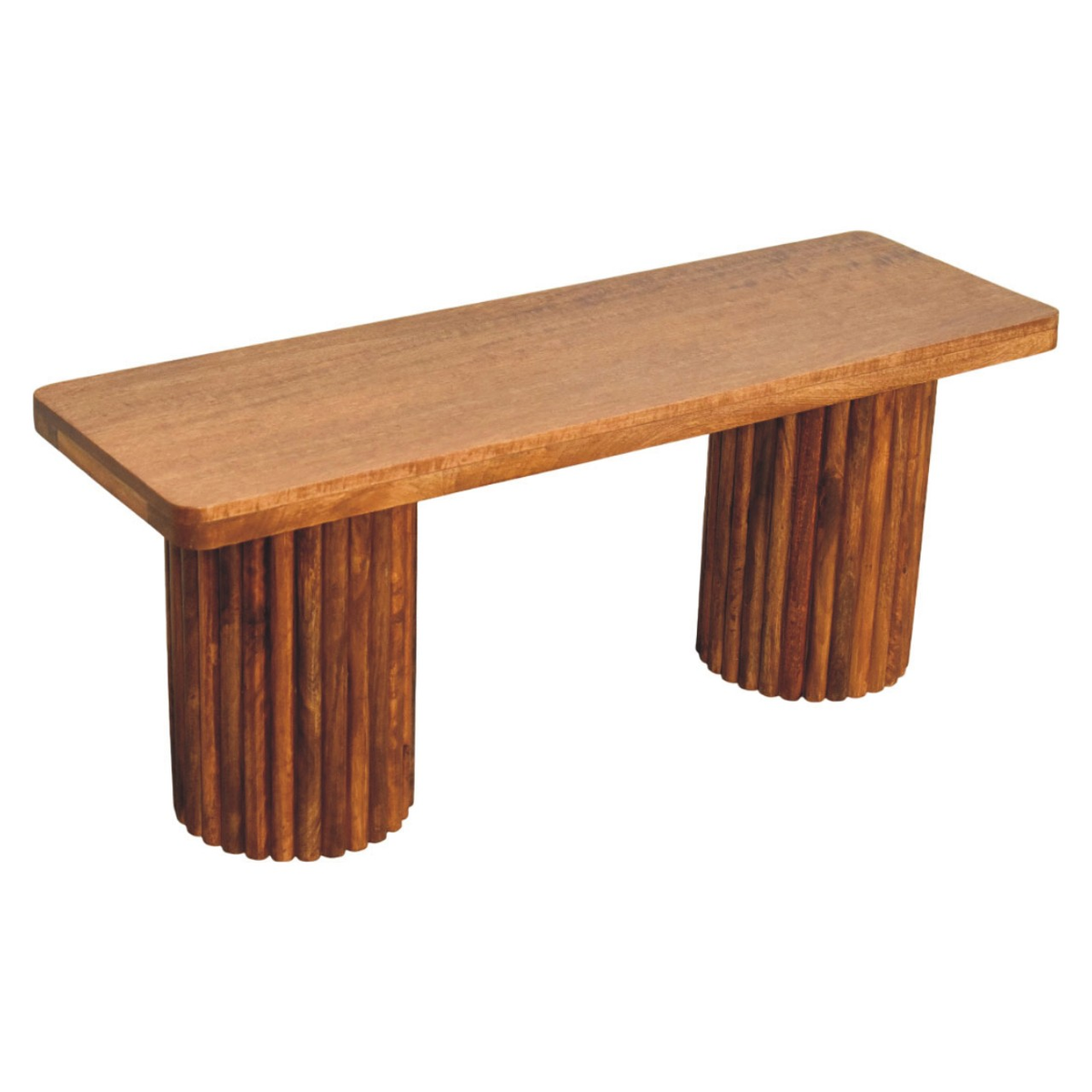 Artisan Furniture Astoria Fluted Solid Mango Wood Bench – Entryway & Dining Seating, Brown