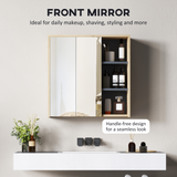HOMCOM Wall-Mounted Bathroom Mirror Cabinet with Five Shelves and Two Mirrored Doors, Natural