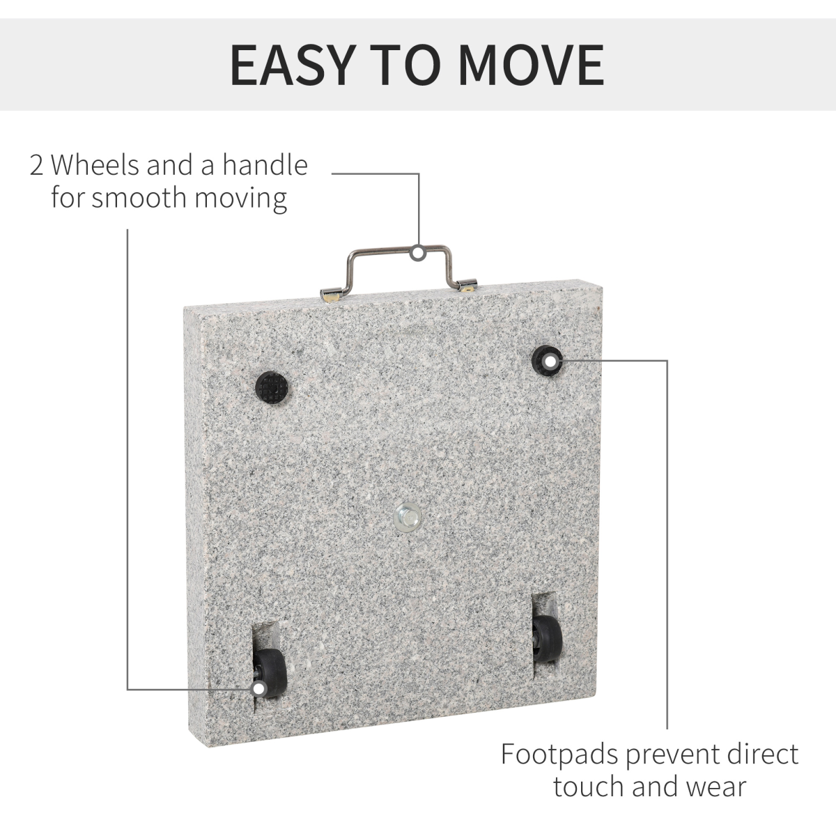 Outsunny 25kg Marble Umbrella Base with Wheels & Handle – Stabilising Parasol Stand, Hemp Grey