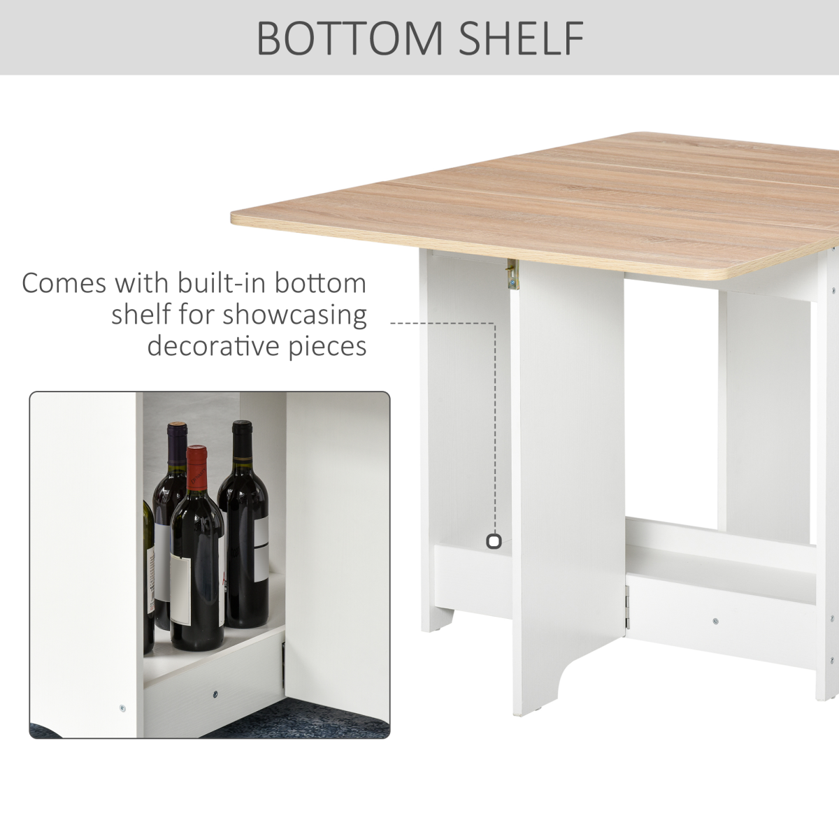 Drop Leaf Dining Table & Folding Desk with Storage Shelf – Space-Saving Table for Small Homes