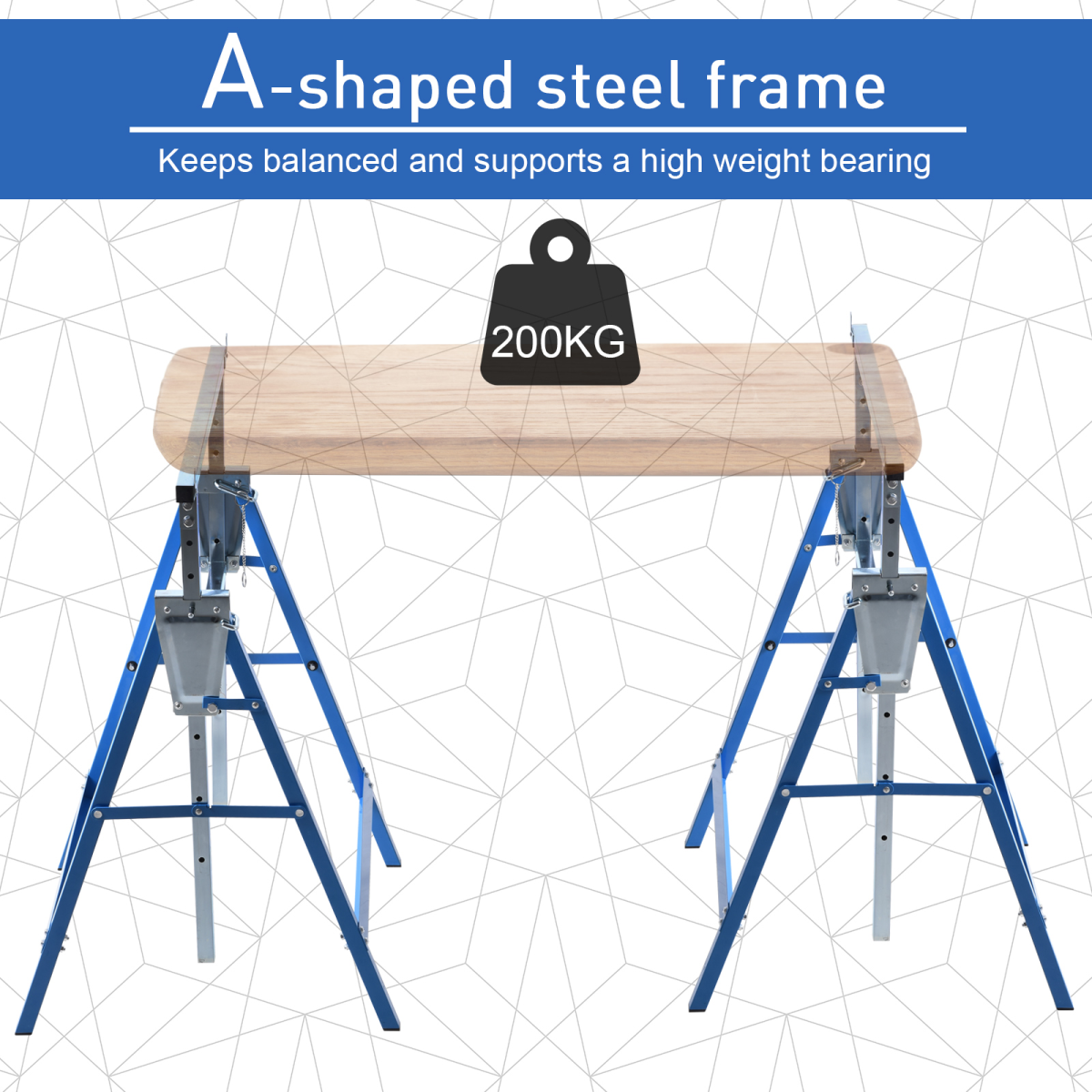 HOMCOM Set of 2 Steel Saw Horses with Adjustable Telescopic Height – Foldable Builders Trestles for DIY