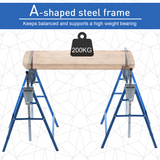 HOMCOM Set of 2 Steel Saw Horses with Adjustable Telescopic Height – Foldable Builders Trestles for DIY