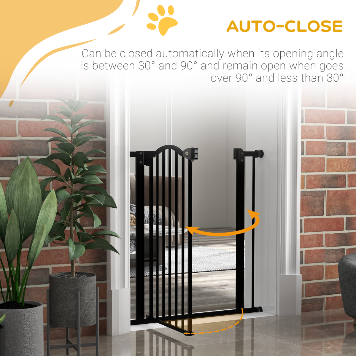 PawHut Adjustable Metal Pet Gate 74-80cm with Auto-Close Door and Double Lock – Safety Barrier, Black