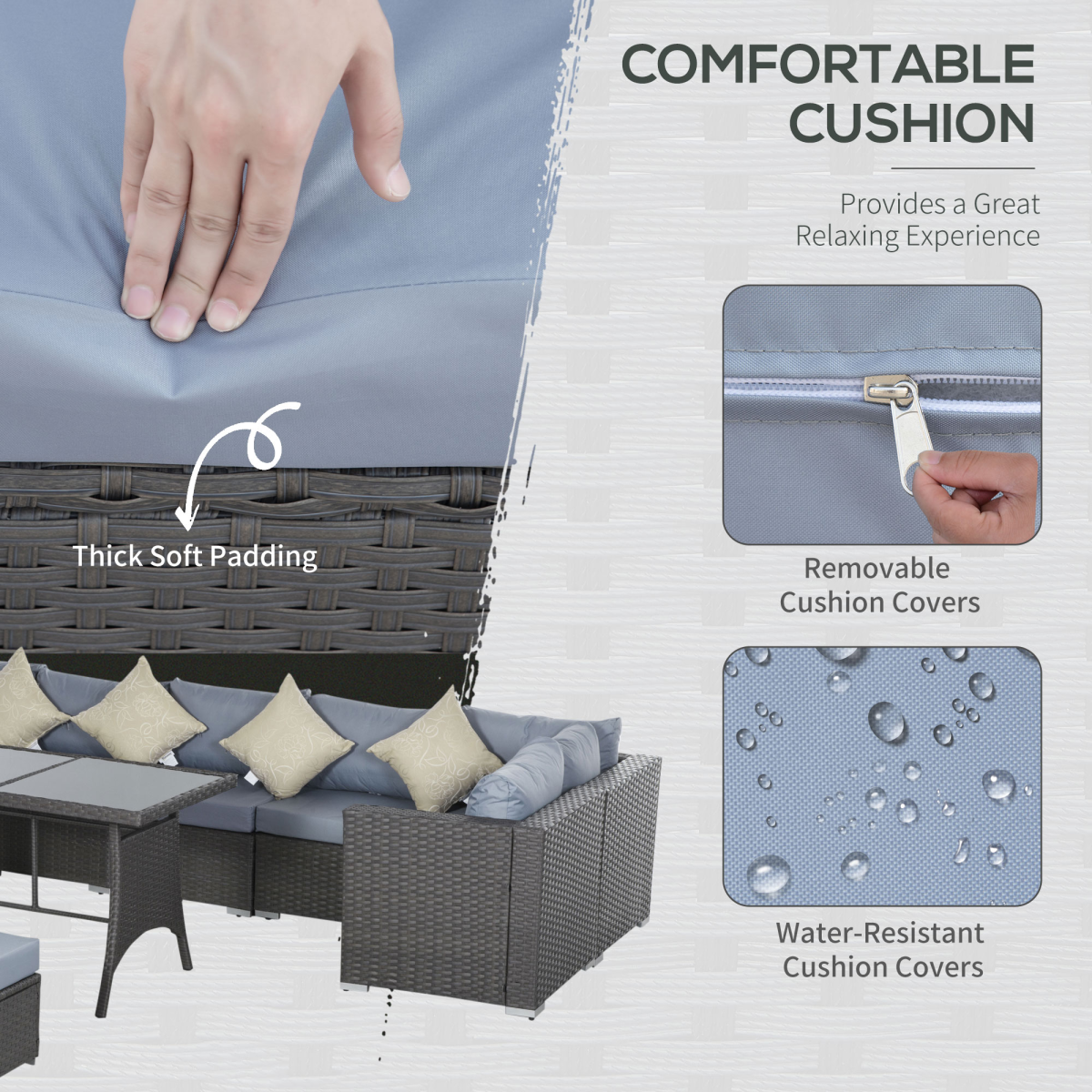 Outsunny rattan set tempered glass table