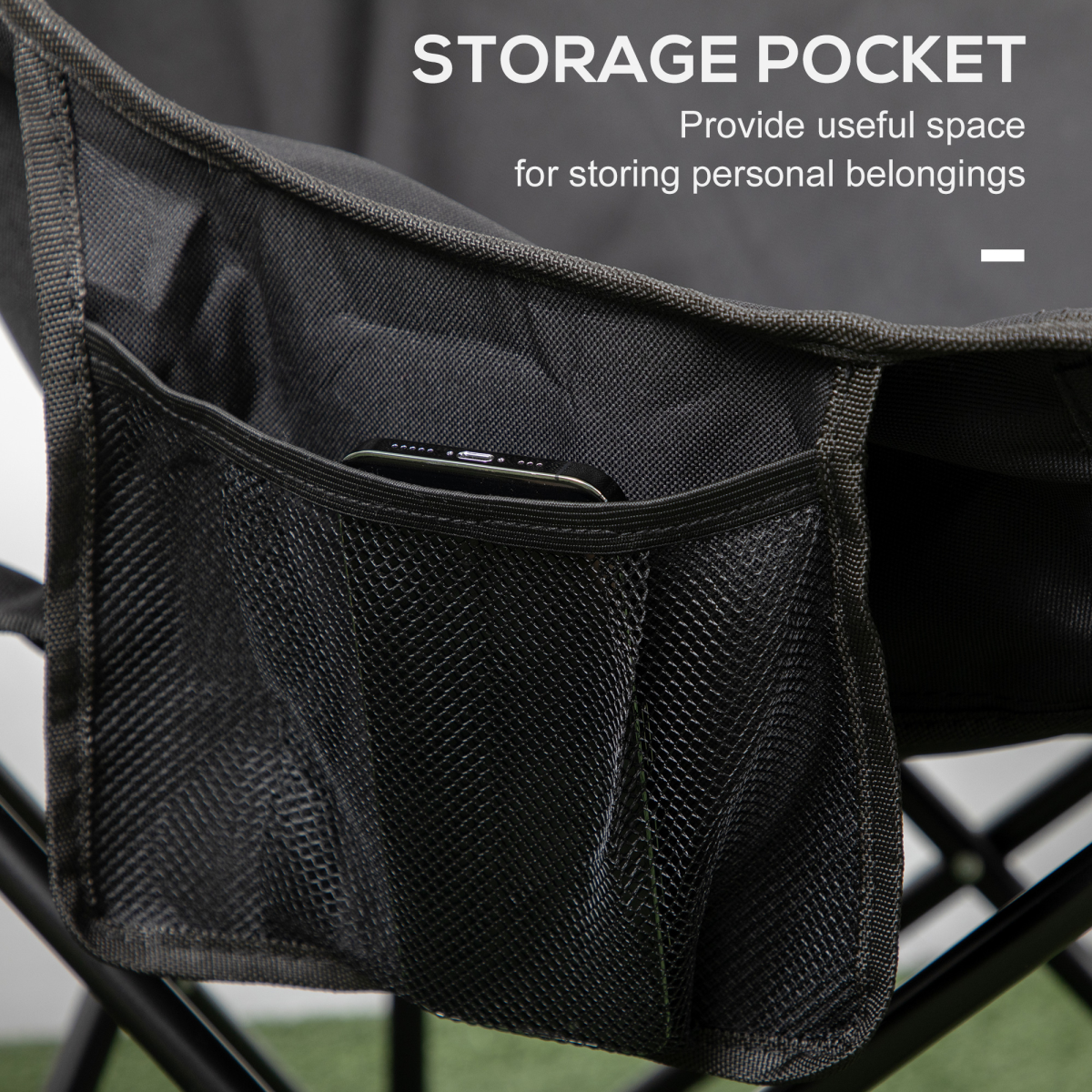 Outsunny Folding Camping Chair with Carry Bag & Side Mesh Pocket – Portable Outdoor Seat, 110kg Capacity, Black