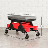 HOMCOM Rolling Mechanic Stool with Tool Trays, Drawer & Padded Seat – 135kg Capacity Workshop Stool, Black